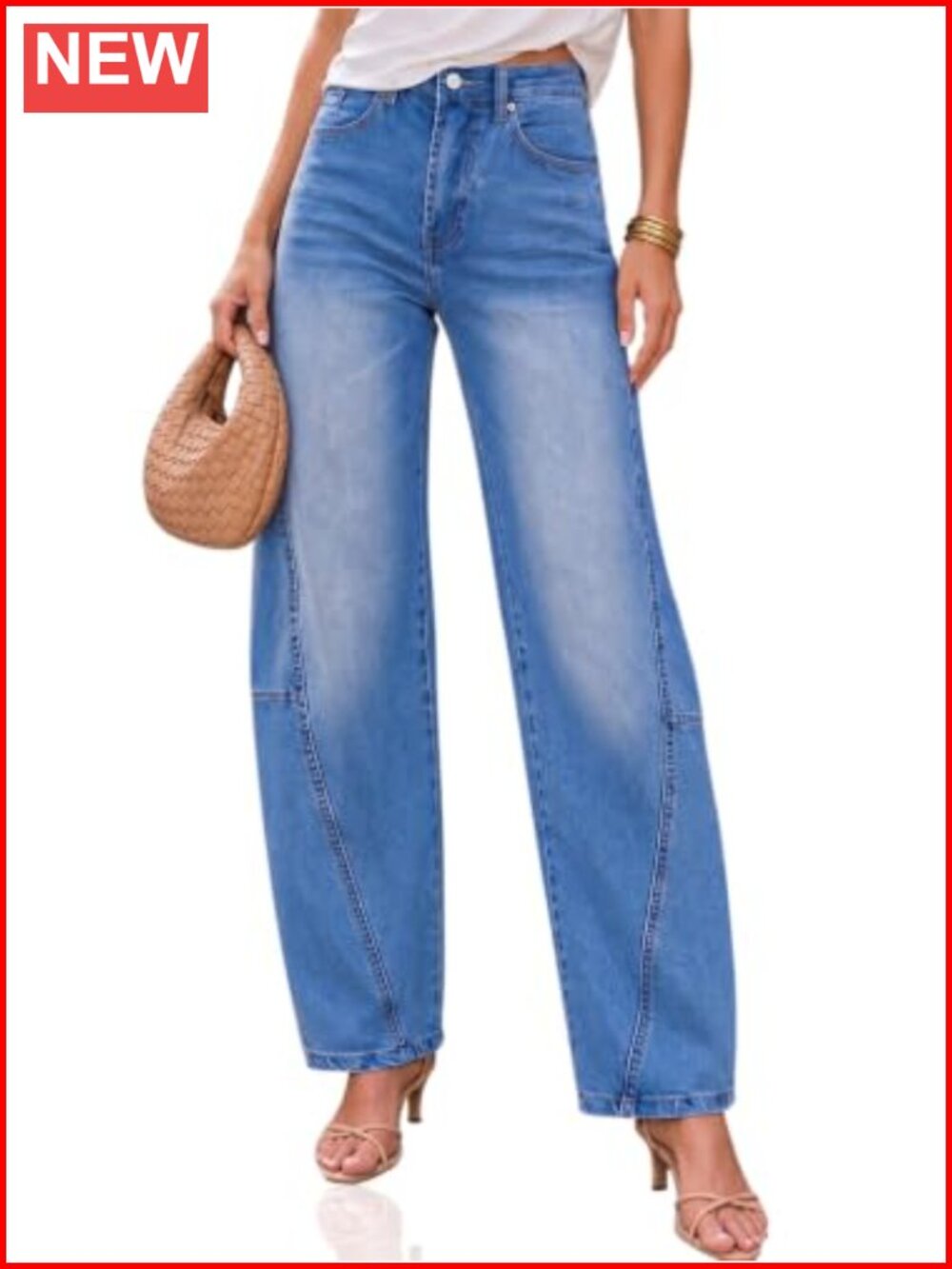 High Waisted Barrel Jeans Stretchy Wide Leg Denim Pants